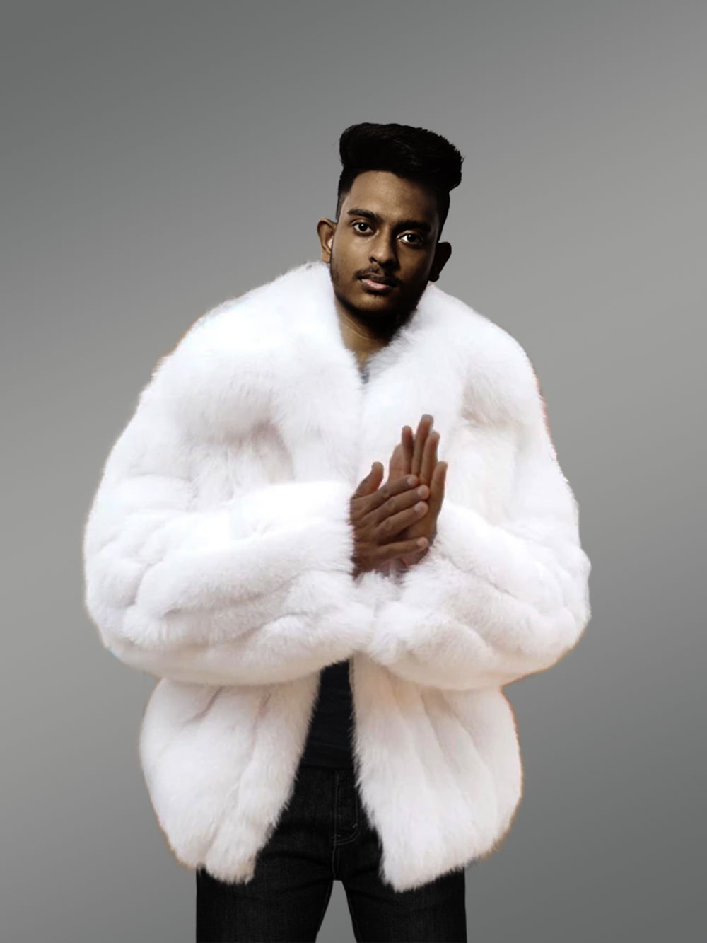 Men's White Fox Fur Coat