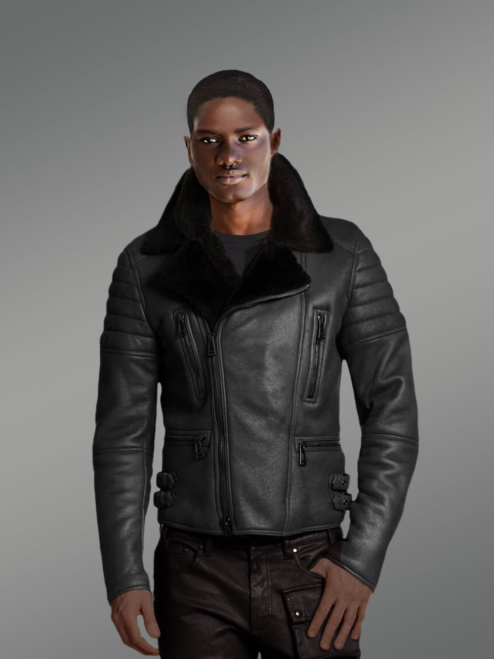 REPRESENT Shearling Jacket (Jet Black)