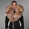 Authentic Men’s Black Shearling Jacket with Crystal Fox Fur Detailing