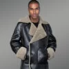 Authentic Shearling Jacket With Double Breasted Greyish Wool