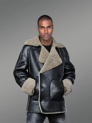 Authentic Shearling Jacket With Double Breasted Greyish Wool