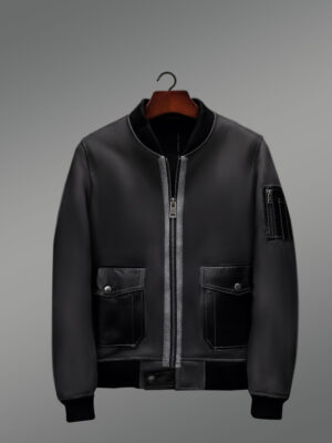Baseball Shearling Jacket Coated in Black