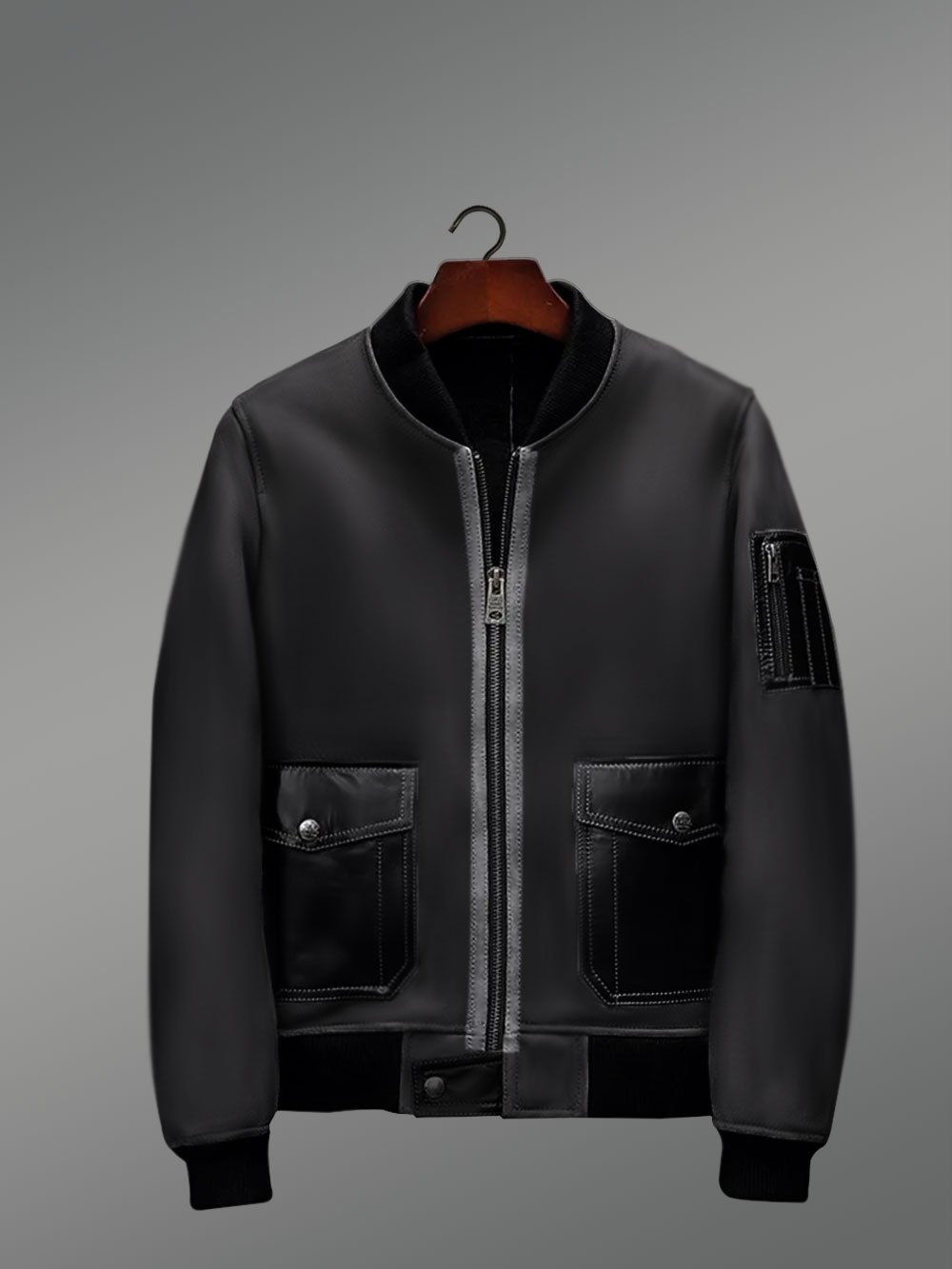 Baseball Shearling Jacket Coated in Black