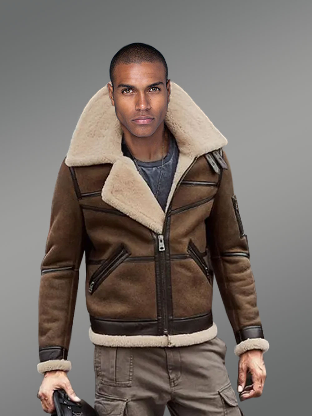 Men Black Shearling Biker Jacket main image 1