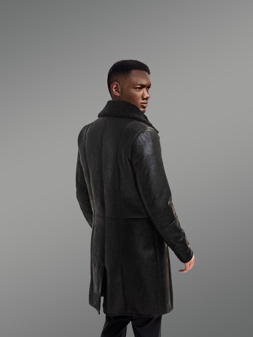 Men’s Black Classy Long Shearling Coat is the Outfit Available to Explore - Image 3