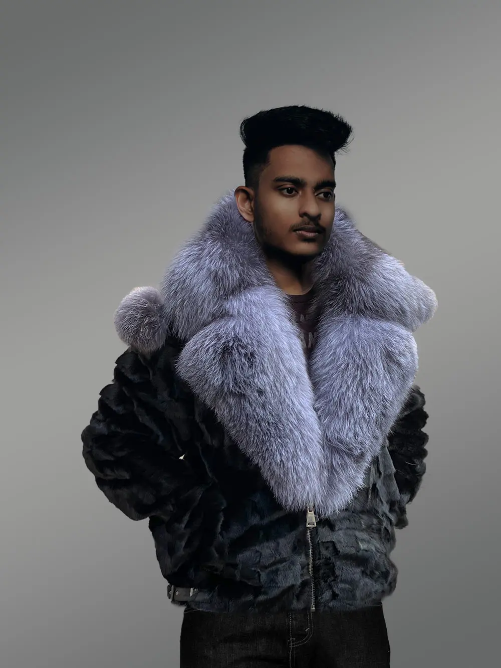 Black Mink Biker Style Jacket for Men - Image 4