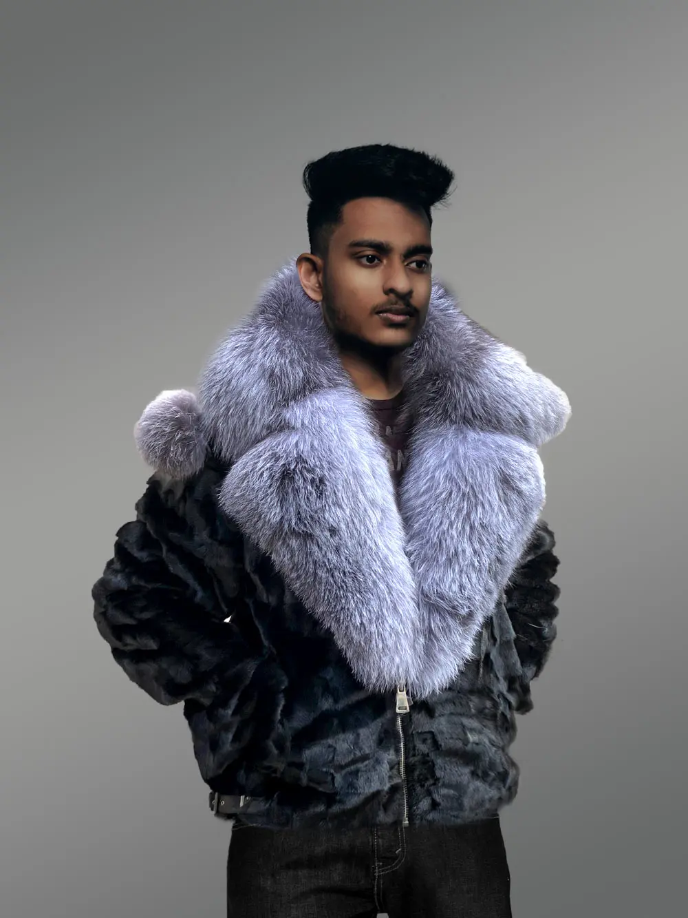 Black Mink Biker Style Jacket for Men - Image 5