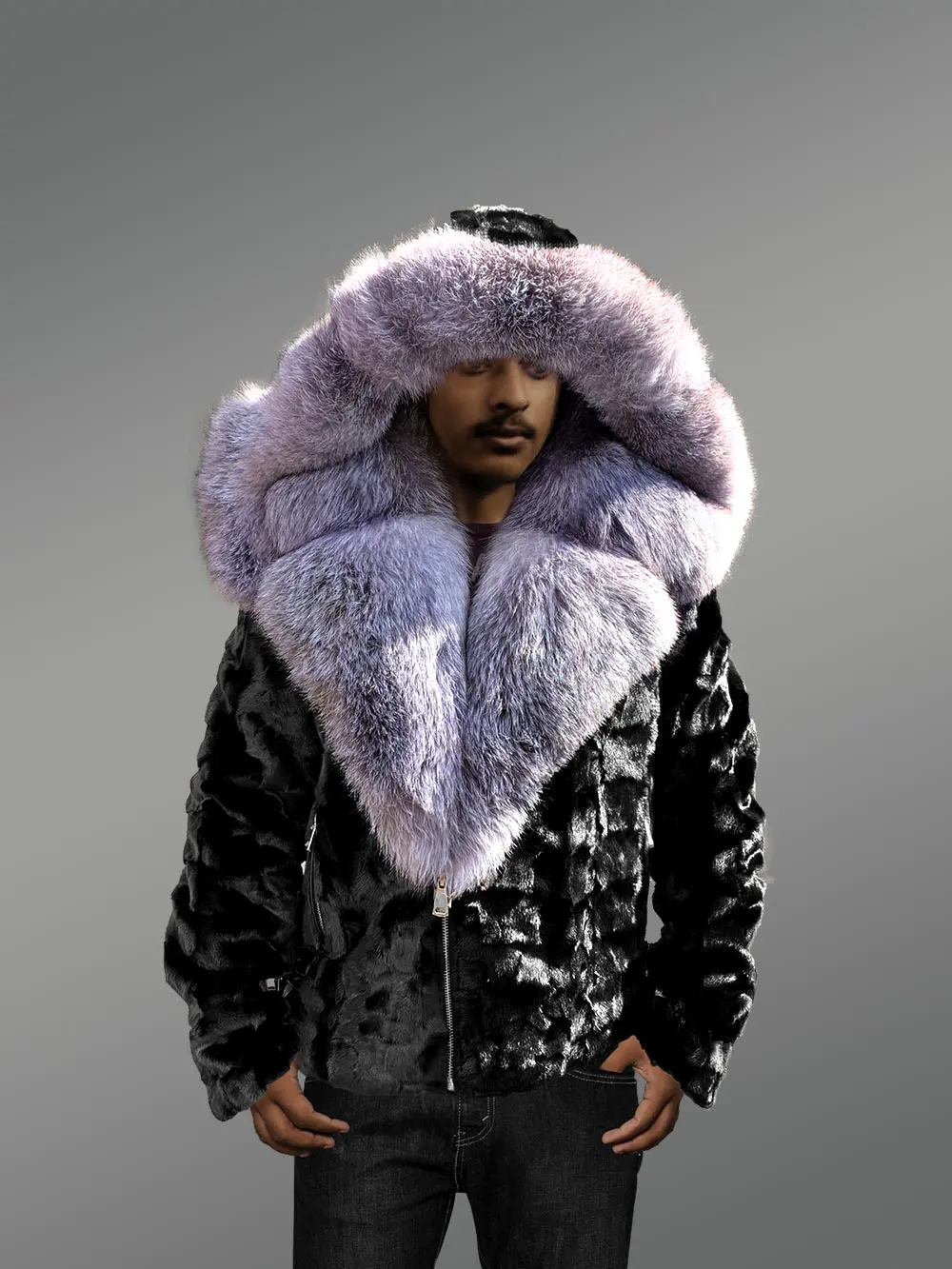 Black Mink Biker Style Jacket for Men