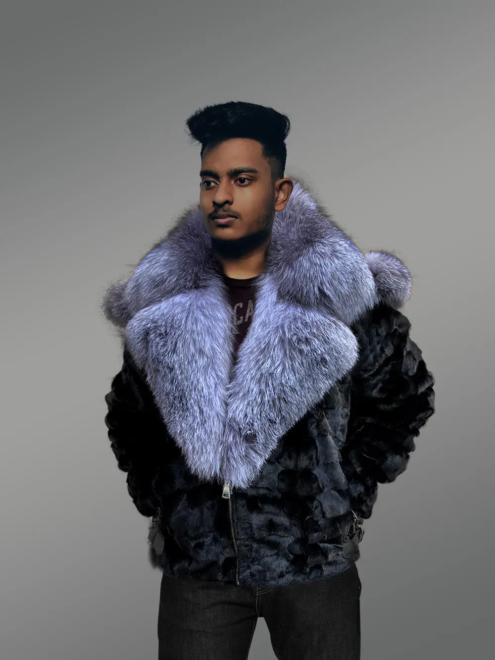 Black Mink Biker Style Jacket for Men - Image 7