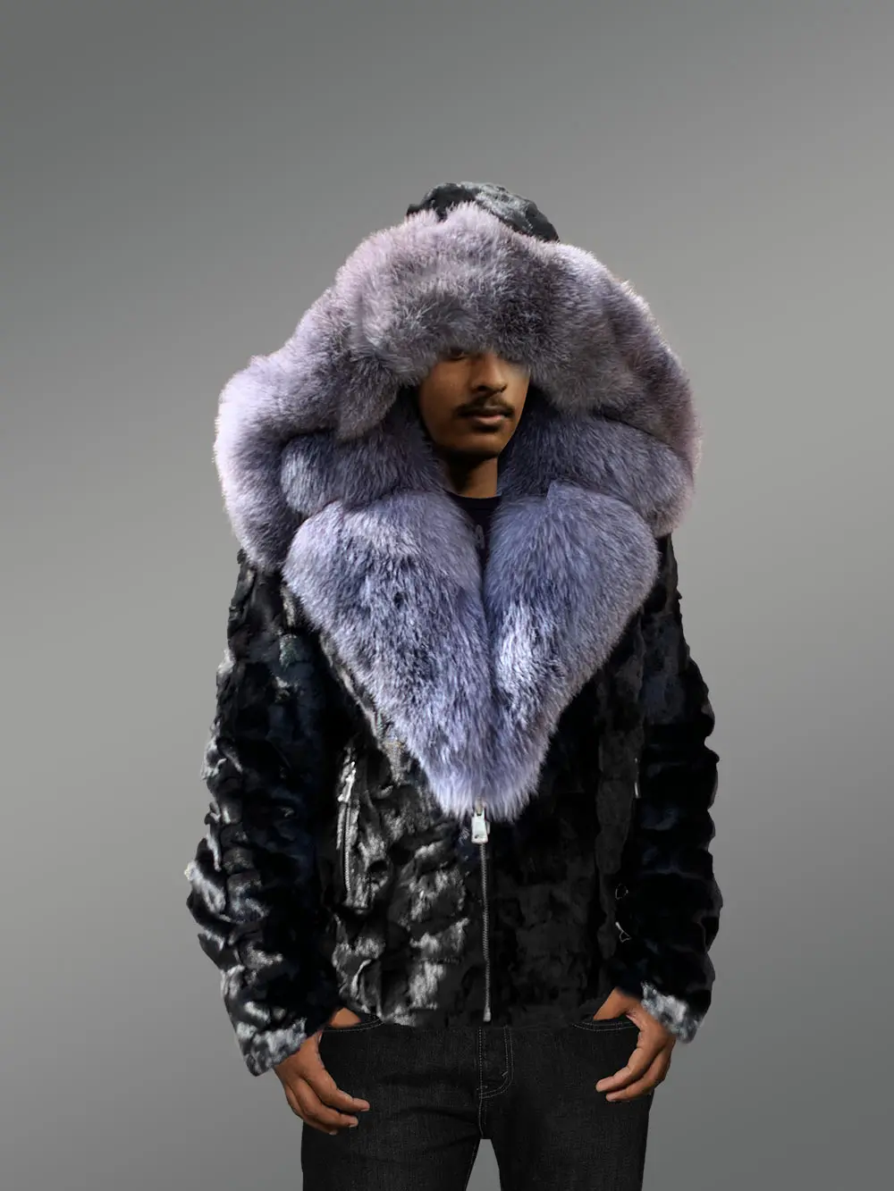 Black Mink Biker Style Jacket for Men - Image 8