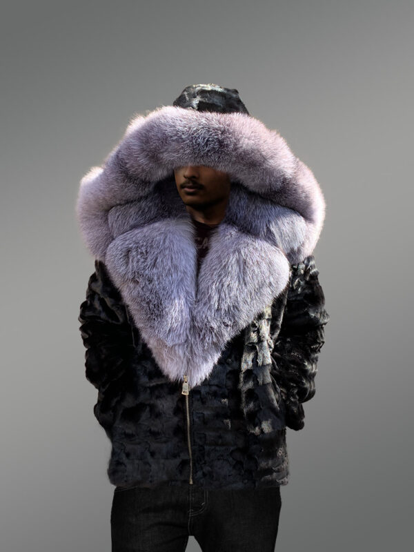 Black Mink Biker Style Jacket for Men - Image 9