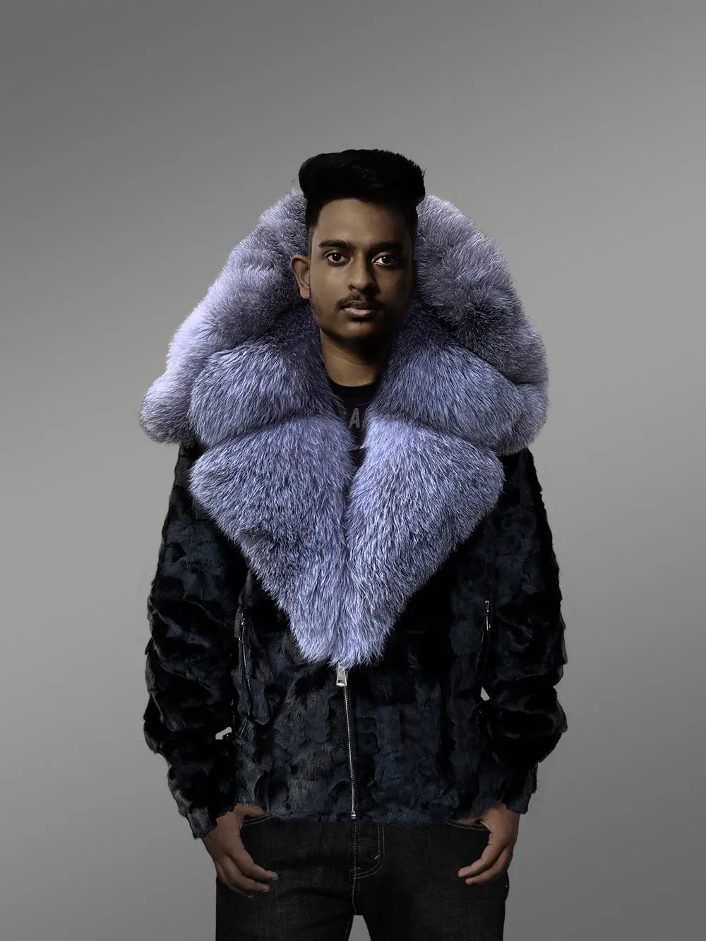 Black Mink Biker Style Jacket for Men - Image 10