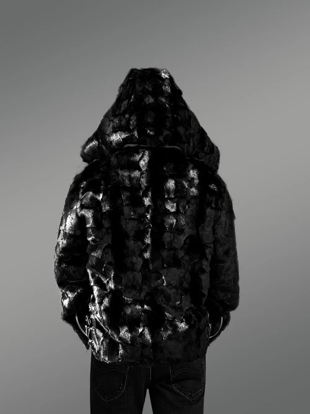 Black Mink Biker Style Jacket for Men - Image 11