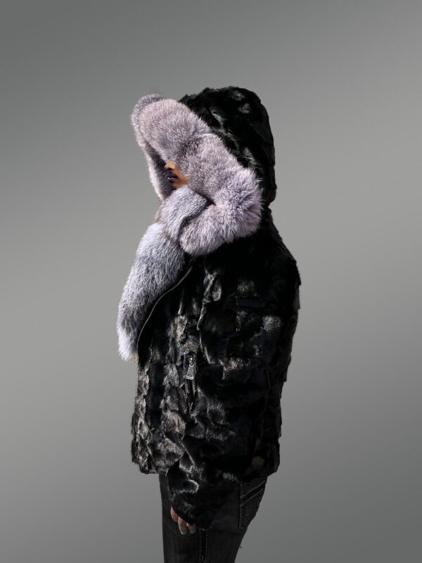 Black Mink Biker Style Jacket for Men - Image 12