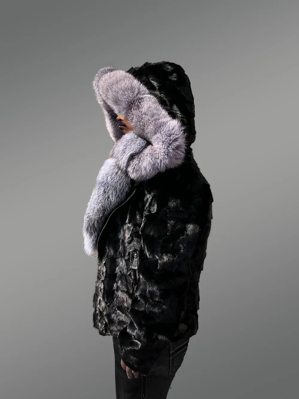 Black Mink Biker Style Jacket for Men - Image 12