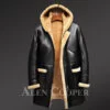 Black winter coat for men from original shearling pelts