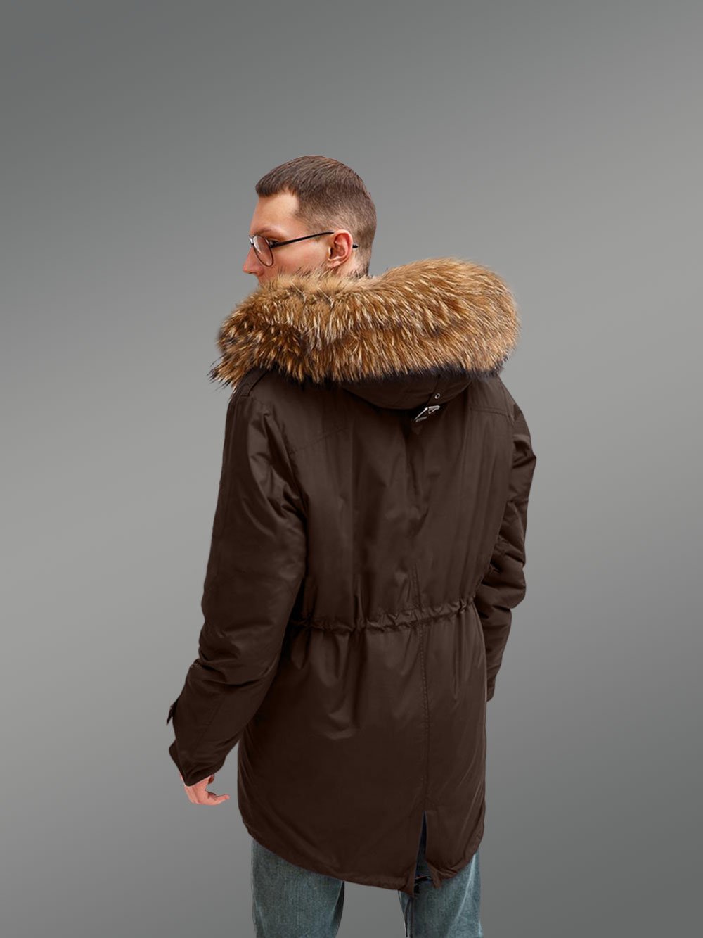 More Stylish and Elegant With Finn Raccoon Fur Hybrid Coffee Parka Convertibles for Men with Rabbit Liner - Image 4
