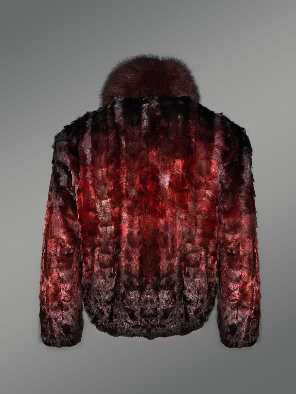 Burgundy Mink Bomber for Men with Fox Fur Collar - Image 4