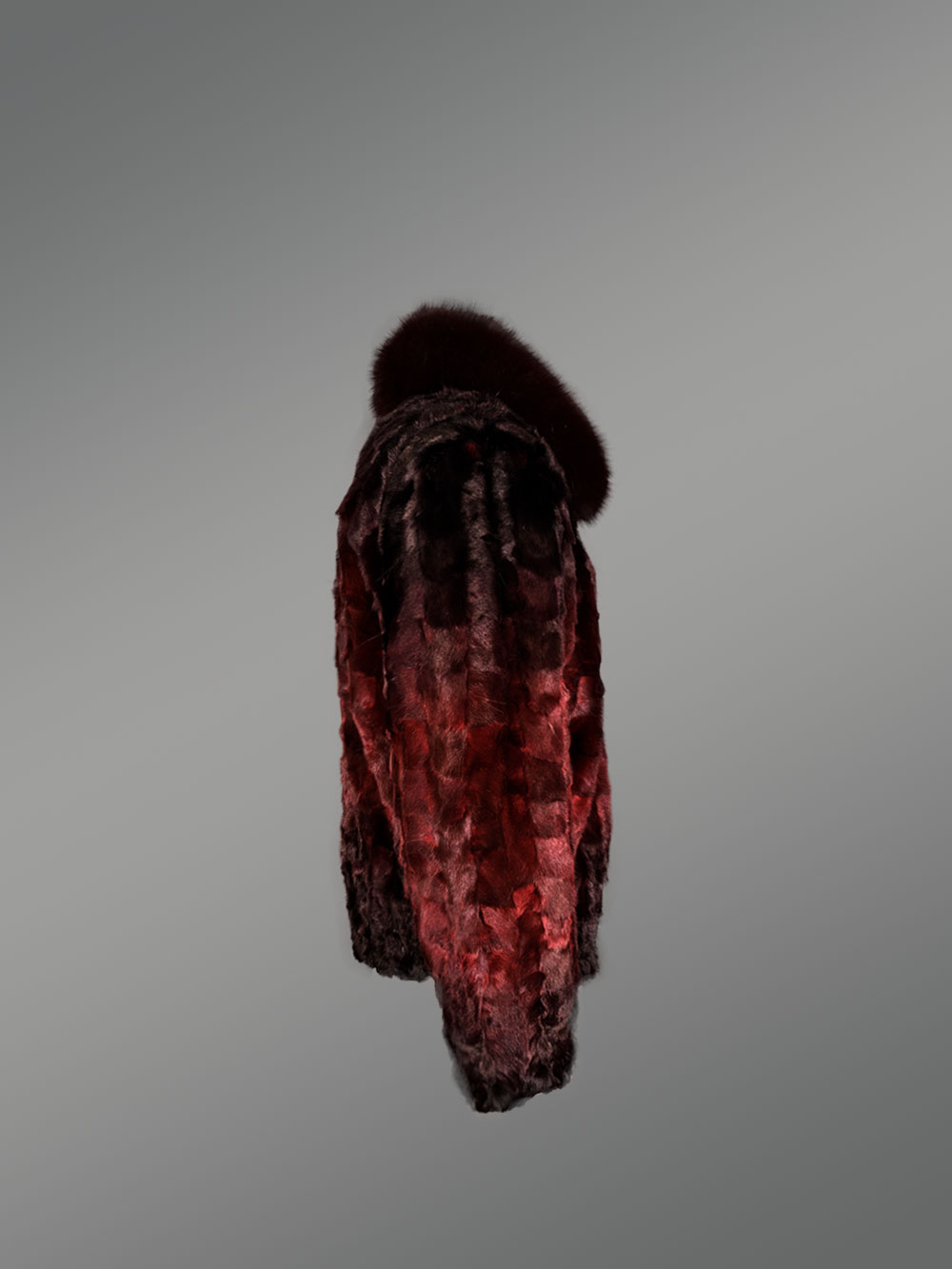 Burgundy Mink Bomber for Men with Fox Fur Collar - Image 5