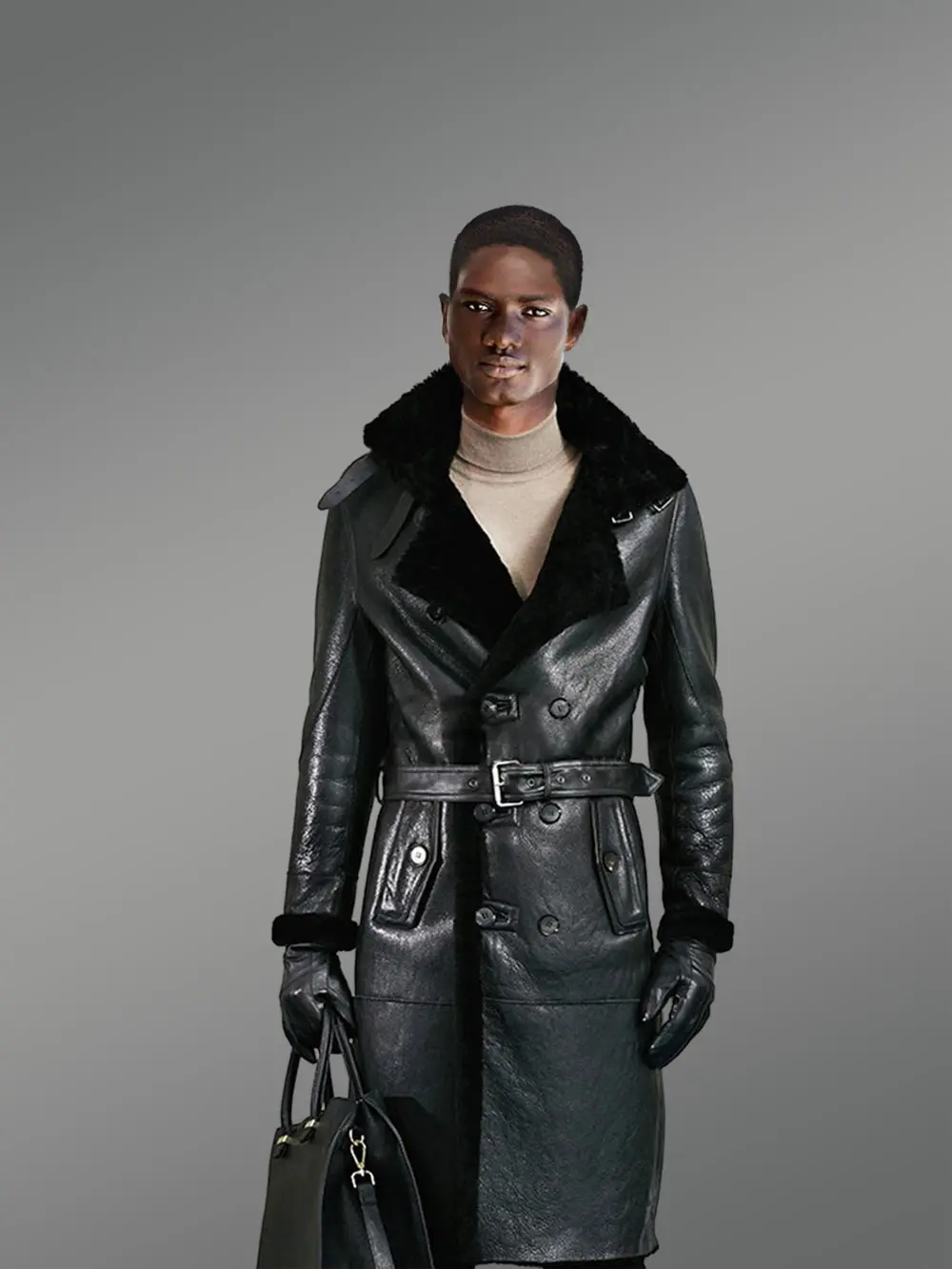 Men’s Black Classy Long Coats from Genuine Shearling Pelts