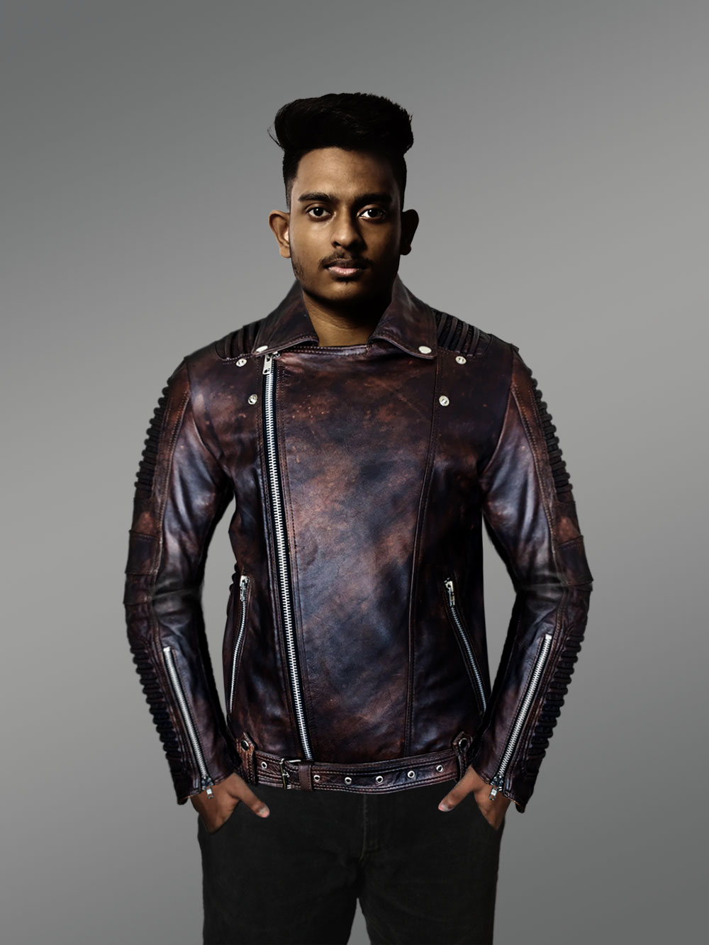Classy and Tasteful Italian-Finish Leather Jacket in Coffee for Men Who Dare!