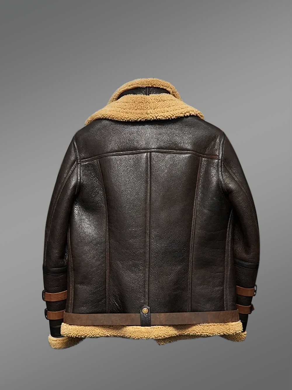 Coffee Brown Shearling Jacket With Cognac Belts