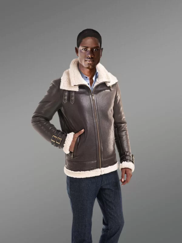 Coffee Lam Fur Jacket for Men - Image 3
