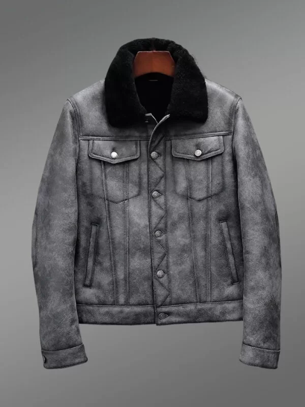 Denim Style Authentic Shearling Jacket for Men - Image 3