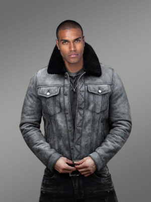 Denim Style Authentic Shearling Jacket for Men
