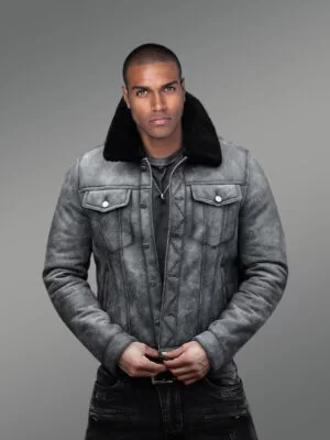 Denim Style Authentic Shearling Jacket for Men