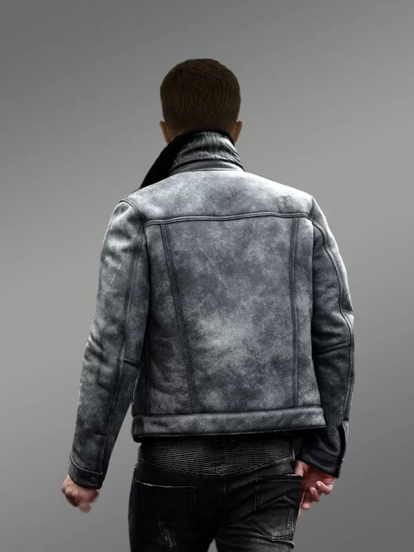Denim Style Authentic Shearling Jacket for Men - Image 4