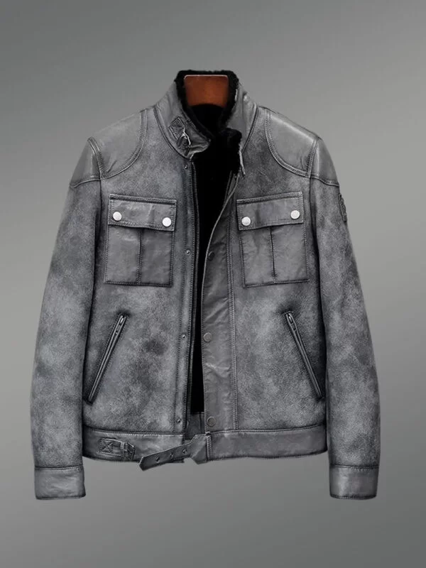 Distressed Grey Shearling Jacket - Image 4