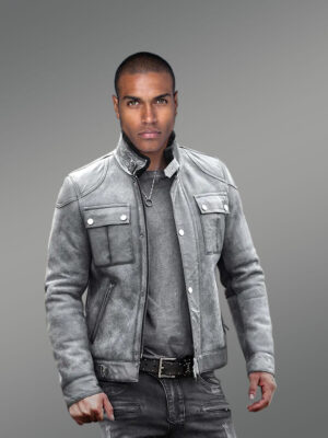 Distressed Grey Shearling Jacket