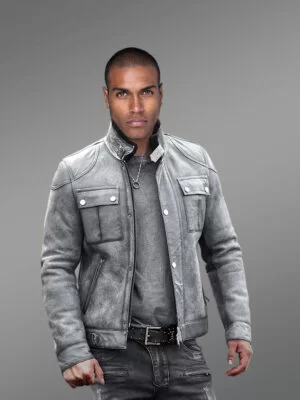 Distressed Grey Shearling Jacket