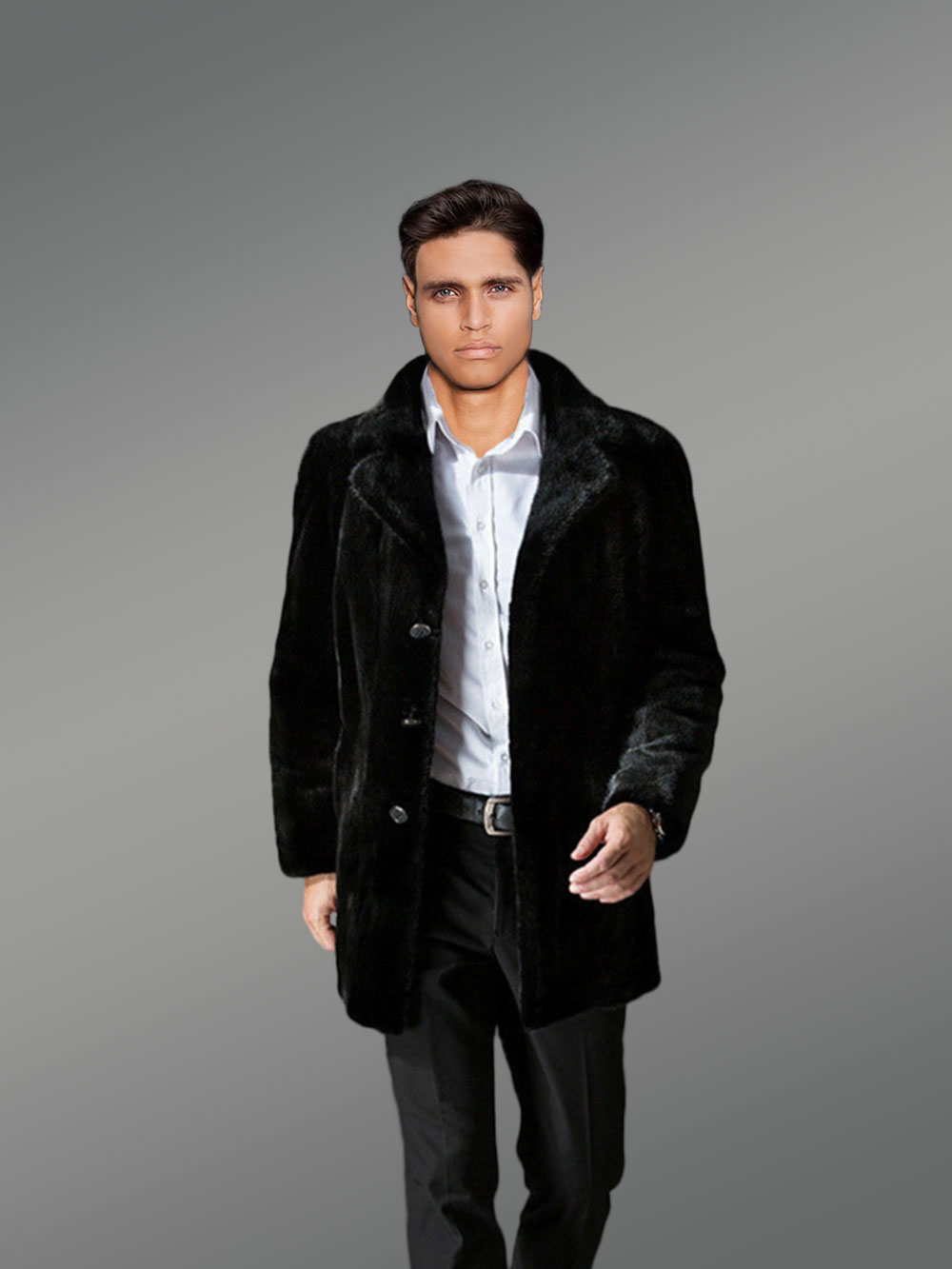 Exotic Black Full Skin Mink Fur Coat for Men