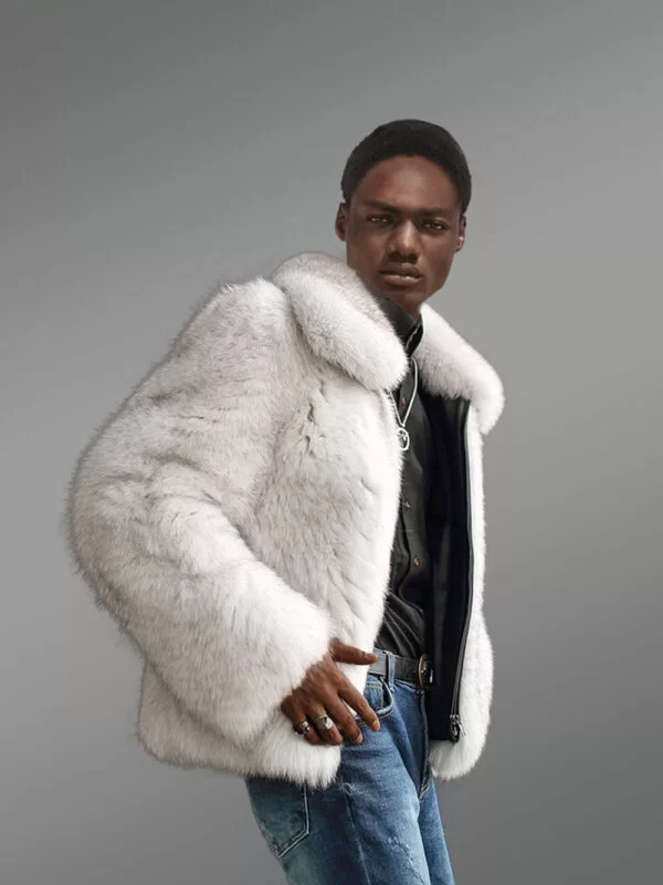 Mens Fox Fur Bomber Jacket for an Effortlessly Classy Look - Image 4