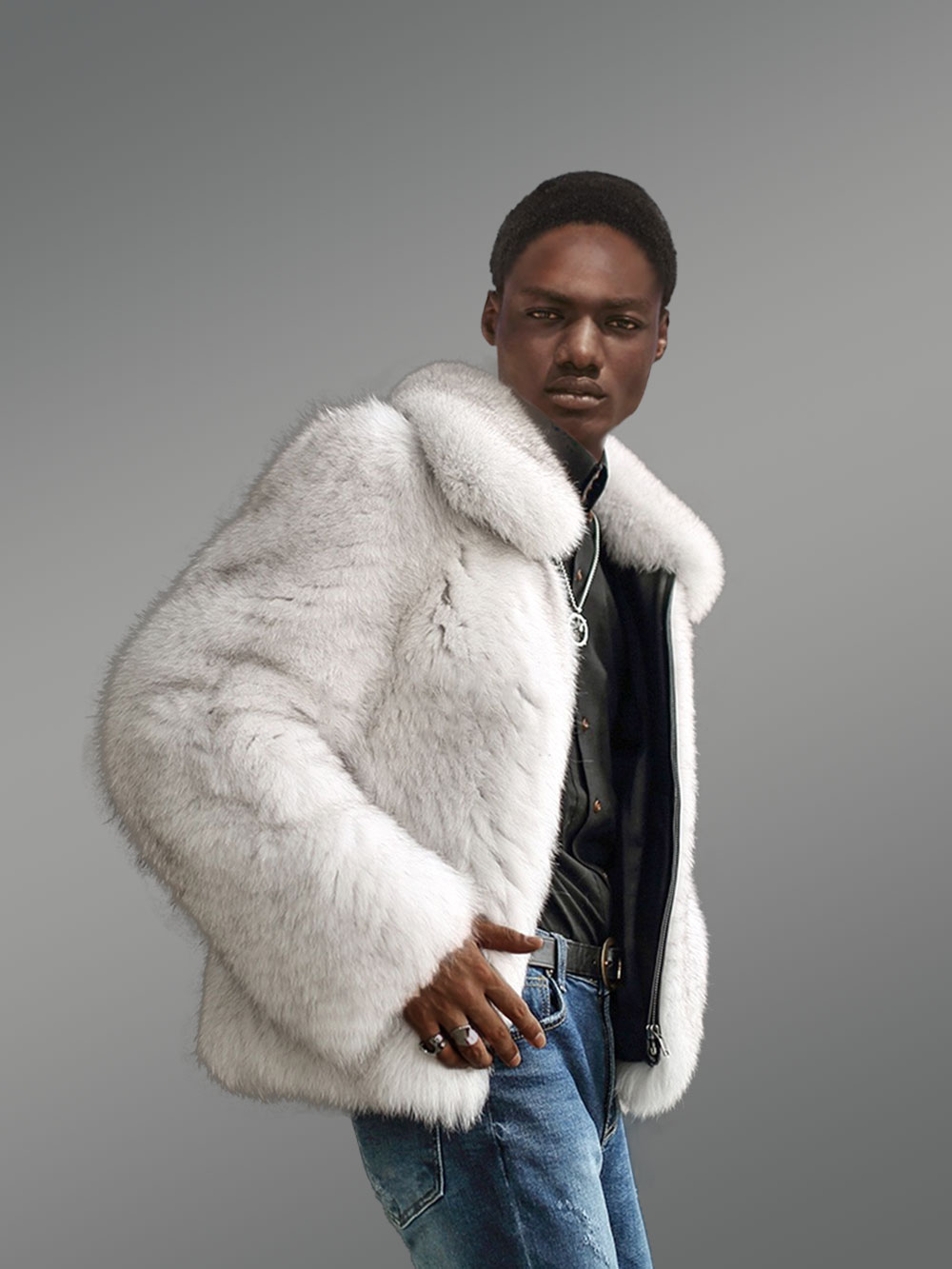 Mens Fox Fur Bomber Jacket for an Effortlessly Classy Look - Image 4