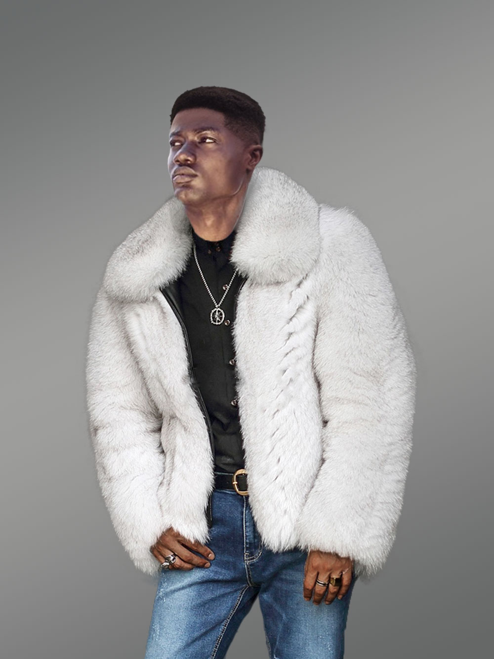 Mens Fox Fur Bomber Jacket for an Effortlessly Classy Look - Image 5