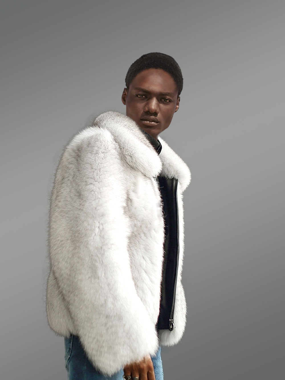 Mens Fox Fur Bomber Jacket for an Effortlessly Classy Look - Image 6