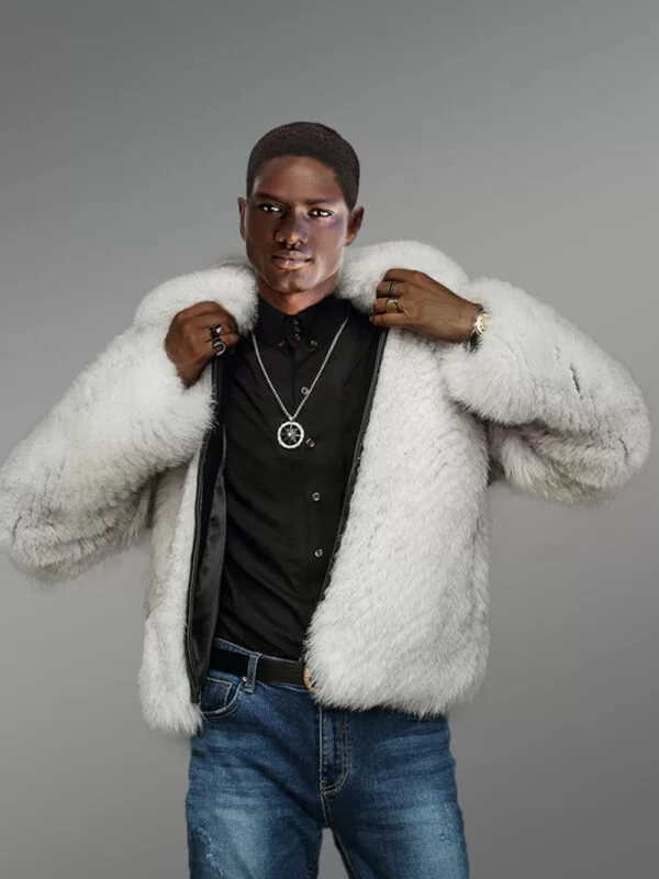 Mens Fox Fur Bomber Jacket for an Effortlessly Classy Look - Image 2