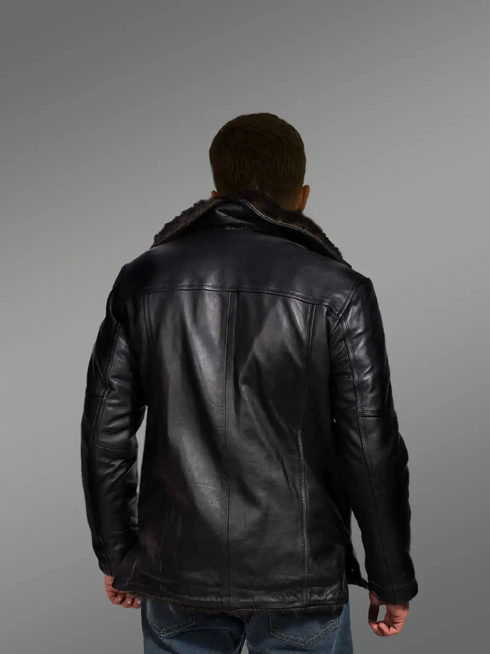 Men’s Shearling Fox Fur Coat in Black - Image 4