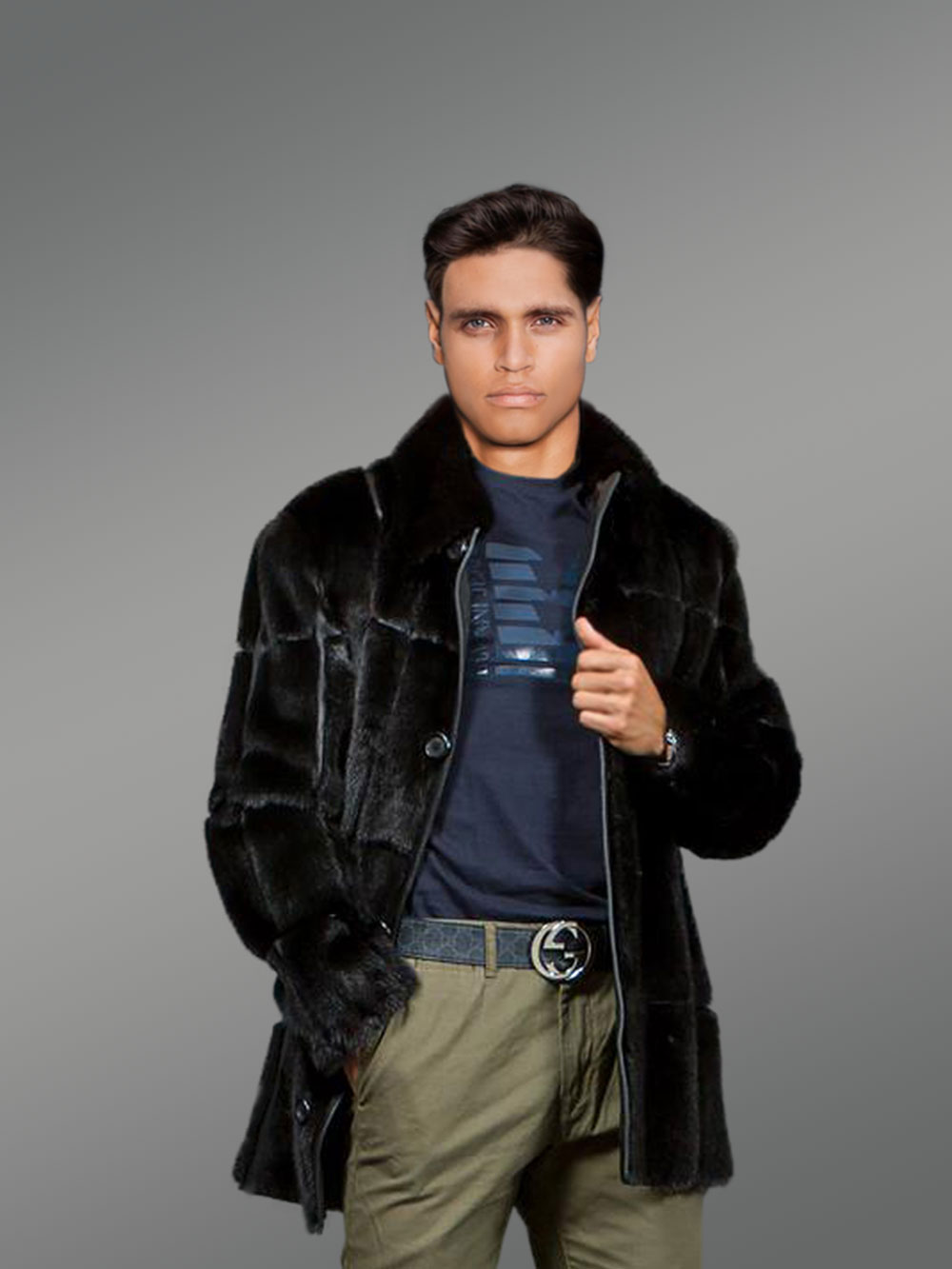 Full Skin Black Mink Fur Coat for Men