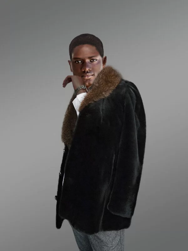 Full Skin Mink Fur Coat for Men with Striking Collar and Lapel - Image 4