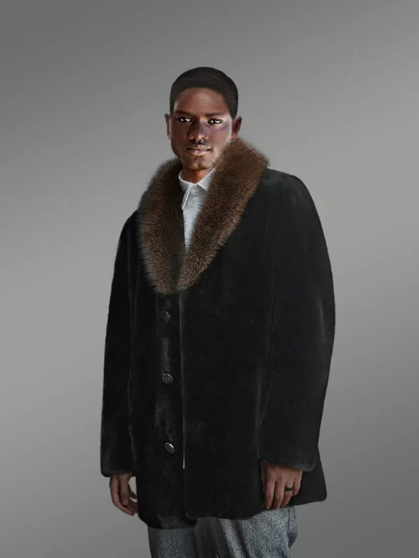Full Skin Mink Fur Coat for Men with Striking Collar and Lapel - Image 5