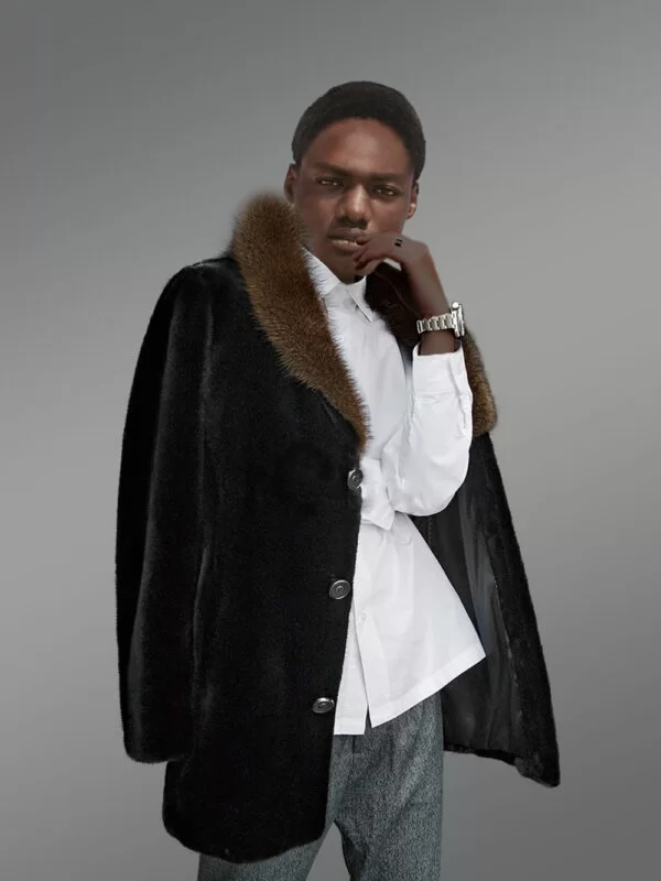 Full Skin Mink Fur Coat for Men with Striking Collar and Lapel - Image 7