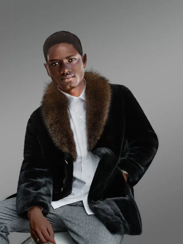 Full Skin Mink Fur Coat for Men with Striking Collar and Lapel - Image 2