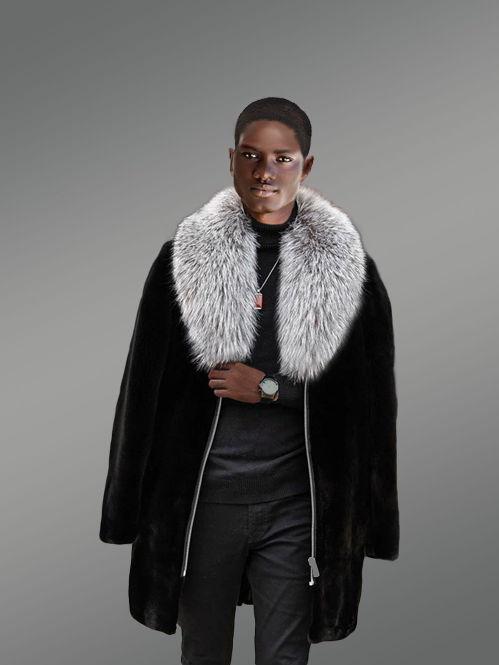 Full Skin Mink Fur Coat for Men with Striking Collar
