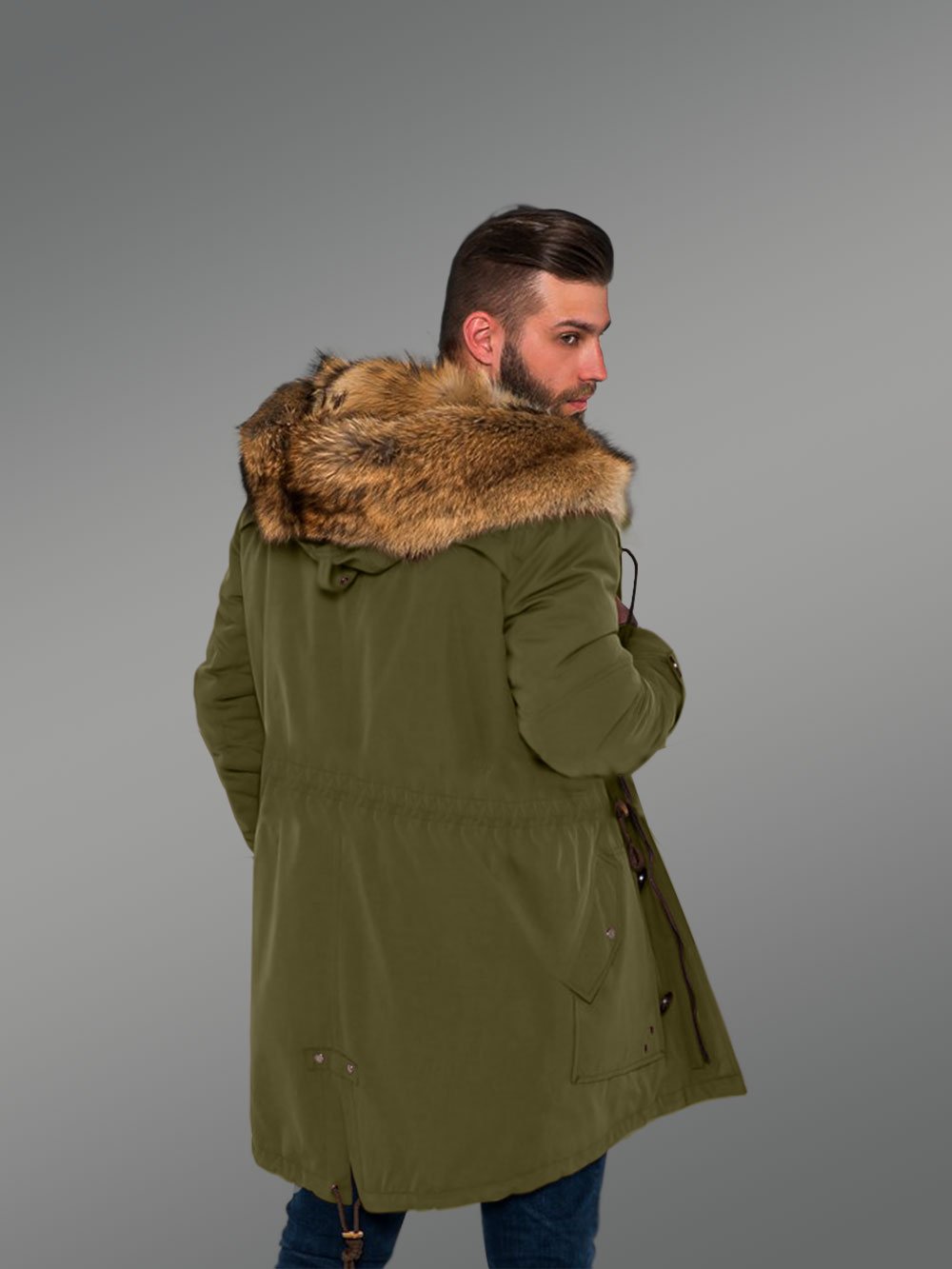 Golden Island Fox Fur Green Hybrid Parka Convertibles for Men to Envy Men - Image 5