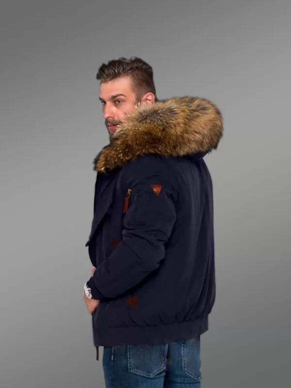 Tastefully Crafted Hybrid Finn Raccoon Fur Navy Parka for Men with Rabbit Liner - Image 5