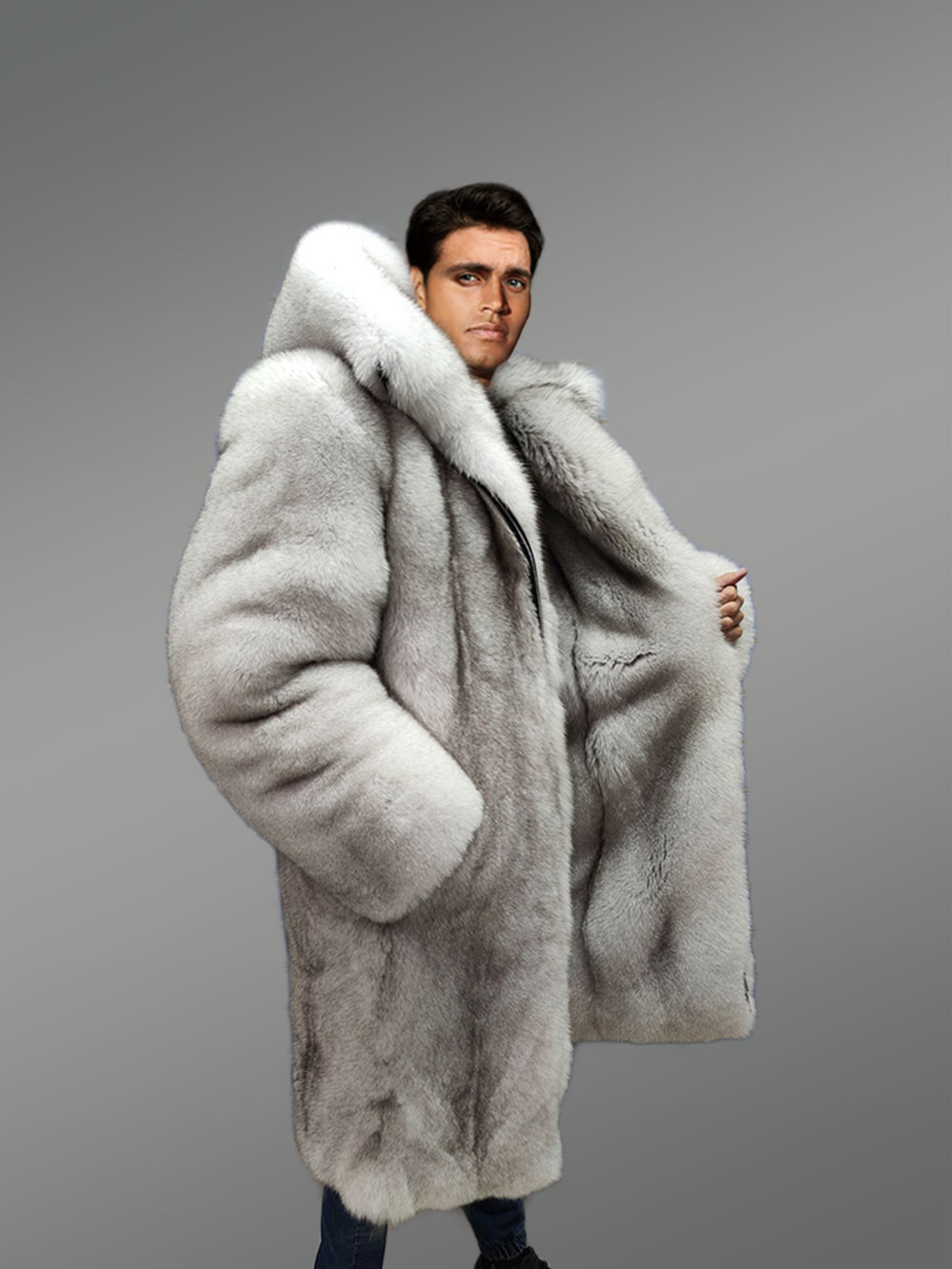 Luxury Full Skin Blue Fox Fur Jacket for Men